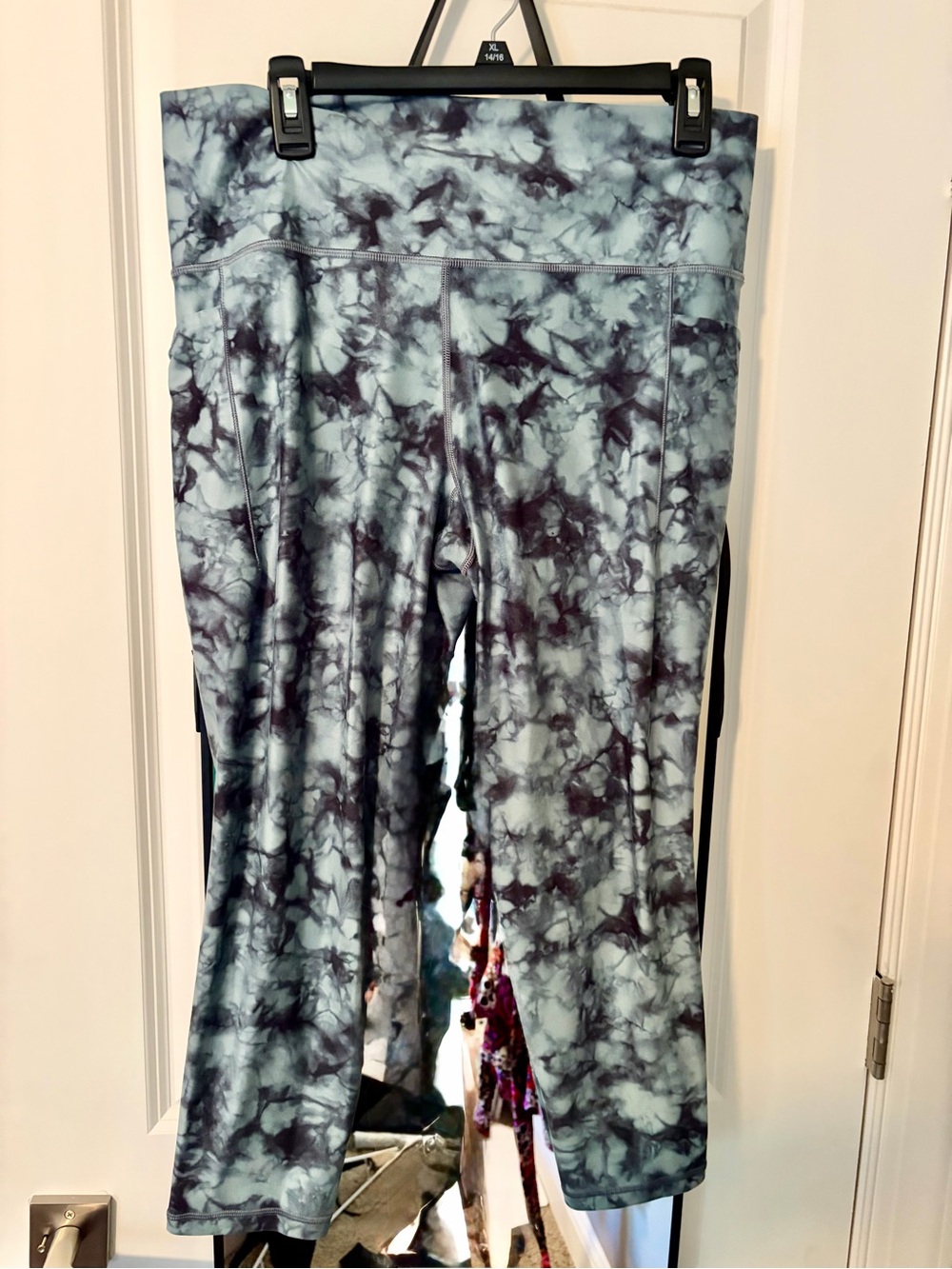 Athleta Leggings with pockets. Light Blue & Charcoal Tie-Dye